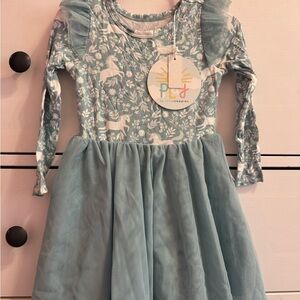 Little sleepies unicorn garden long sleeve flutter tutu dress 2T NWT